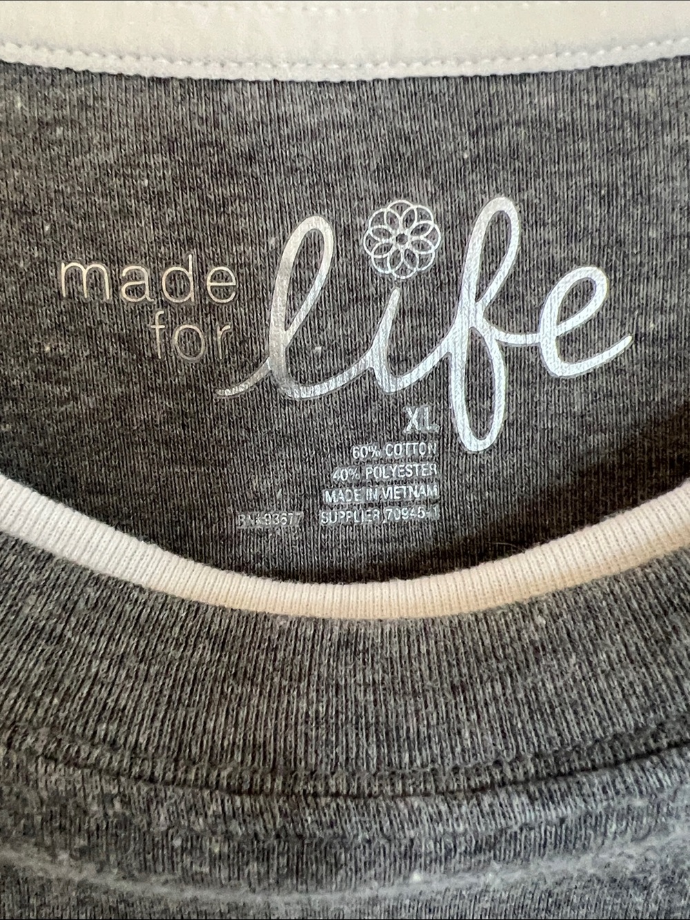 made for life - Two-Tone Long Sleeve Tee in Gray and White XL - Picture 12 of 14